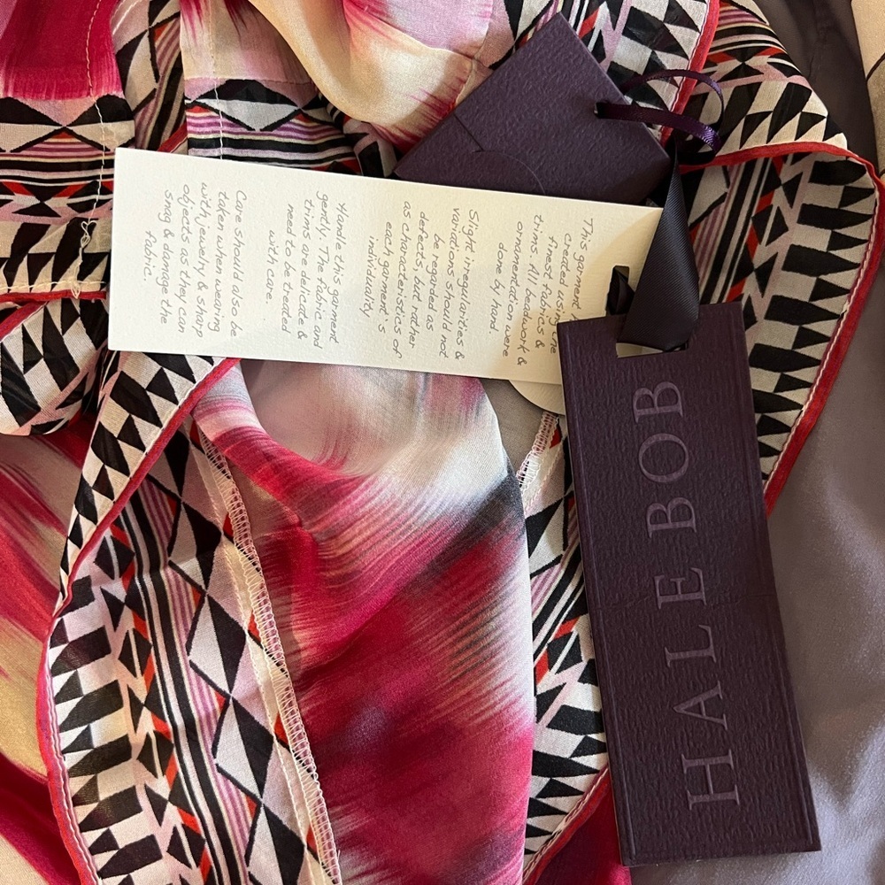 Hale Bob Pink and Purple Beaded Silk Tunic Top, NWT, L - Picture 6 of 7
